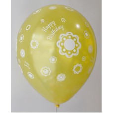 Yellow Metallic Happy Birthday All Around Printed Balloons